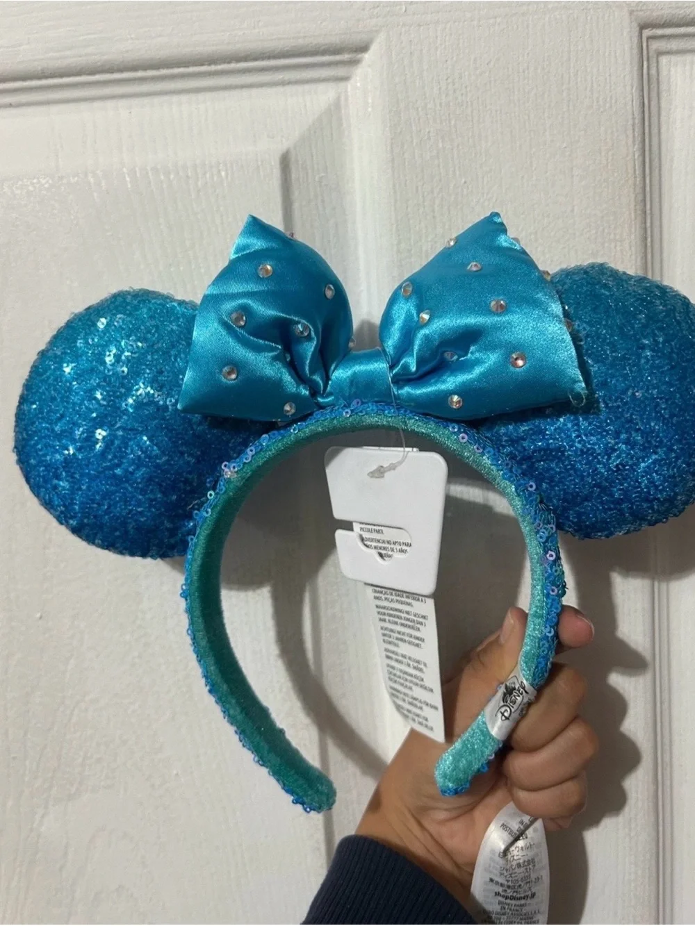 Disney Turquoise Sequin Minnie Ears Headband with Satin Bow